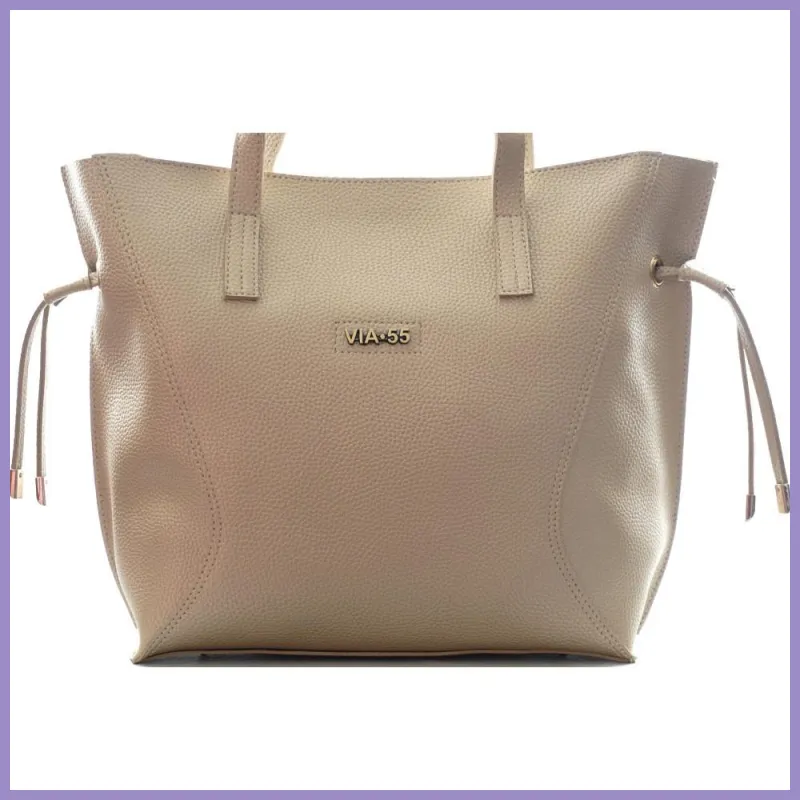 VIA55 női válltáska oldalt összehúzható, rostbőr, arany lupusbag-hu 2
