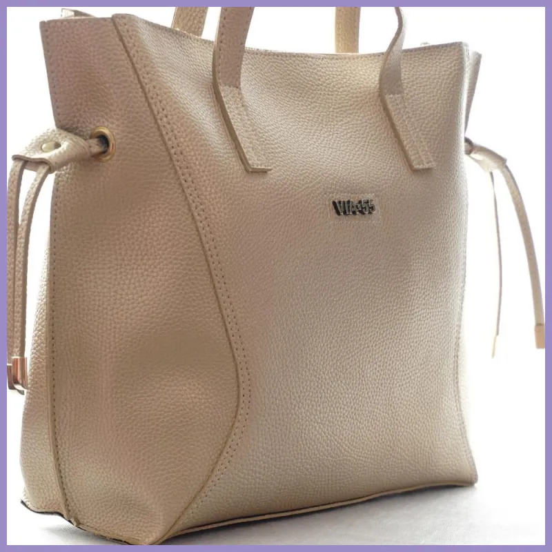 VIA55 női válltáska oldalt összehúzható, rostbőr, arany lupusbag-hu 3