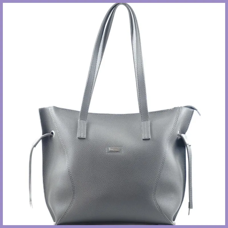 VIA55 női válltáska oldalt összehúzható, rostbőr, szürke lupusbag-hu 1