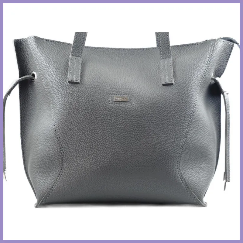 VIA55 női válltáska oldalt összehúzható, rostbőr, szürke lupusbag-hu 2