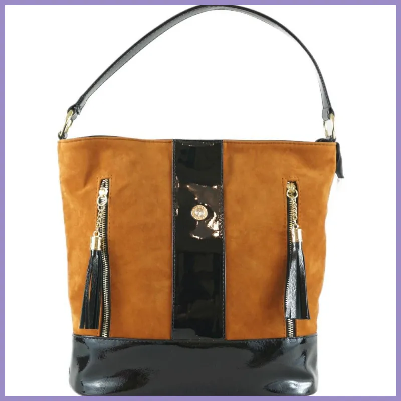 VIA55 női válltáska sok zsebbel, rostbőr, barna lupusbag-hu 1