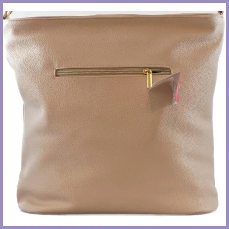 VIA55 női válltáska sok zsebbel, rostbőr, bézs lupusbag-hu 4