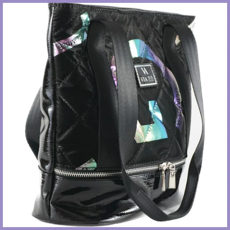 VIA55 női válltáska varrott biz.öv jellegű pánttal, rostbőr, fekete lupusbag-hu 2