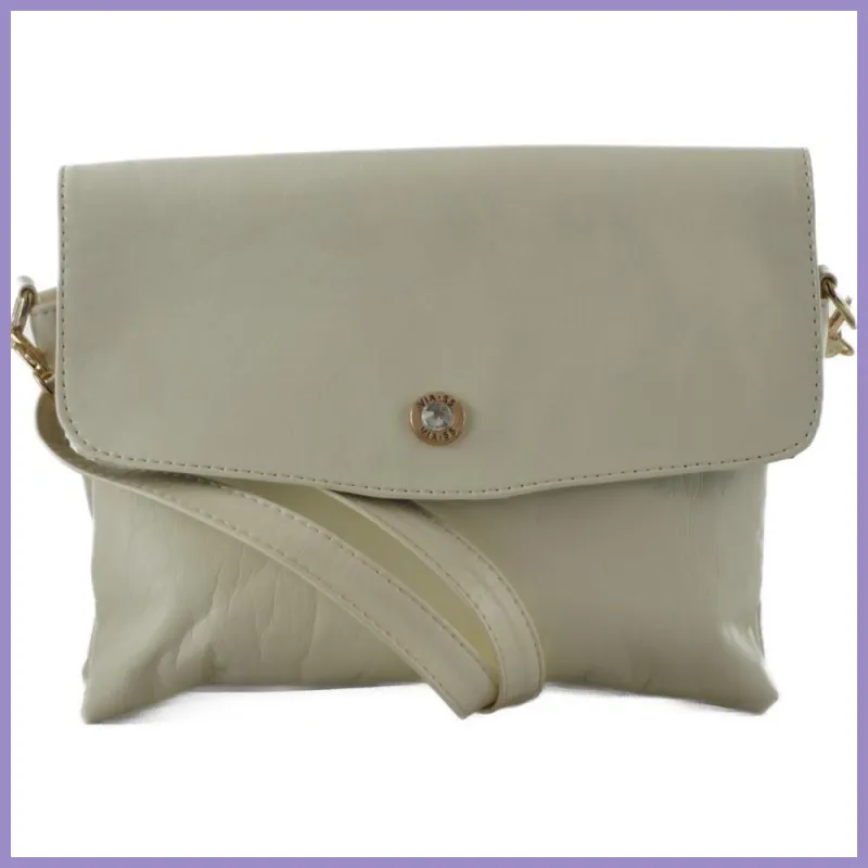 VIA55 tripla rekeszes női keresztpántos táska, rostbőr, fehér lupusbag-hu 1