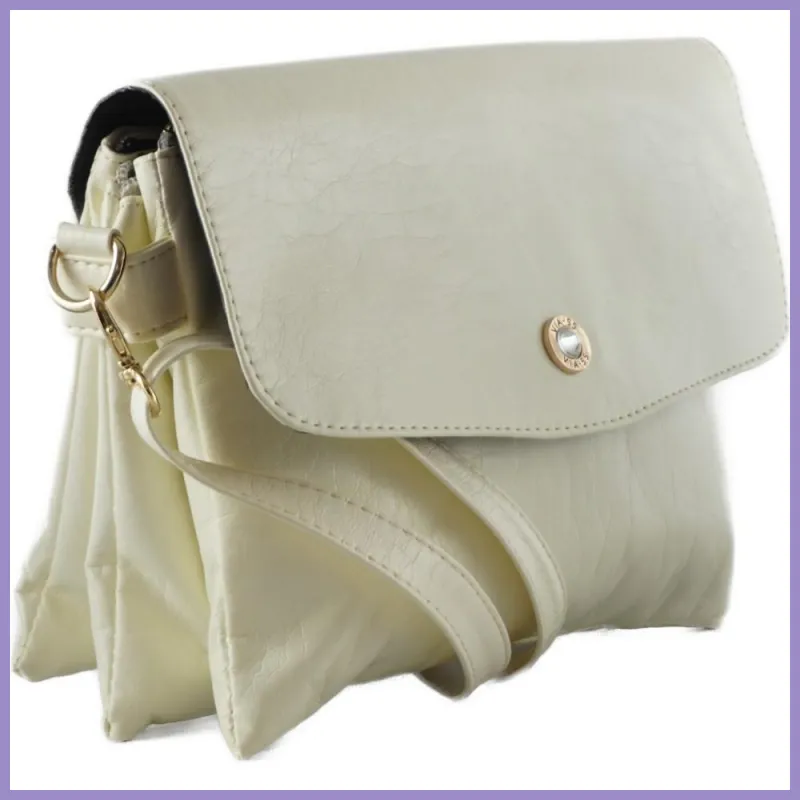 VIA55 tripla rekeszes női keresztpántos táska, rostbőr, fehér lupusbag-hu 2