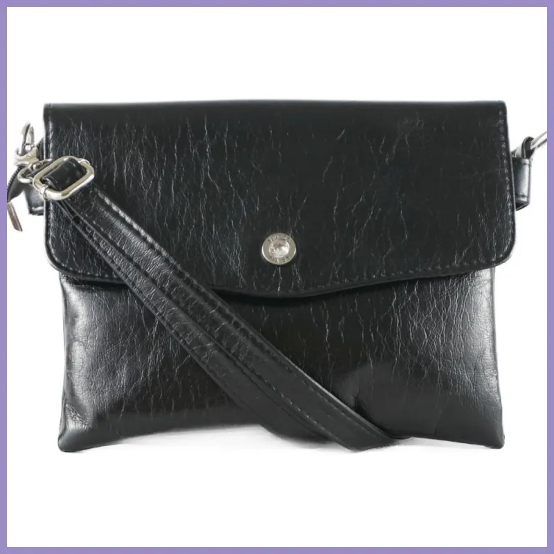 VIA55 tripla rekeszes női keresztpántos táska, rostbőr, fekete lupusbag-hu 1