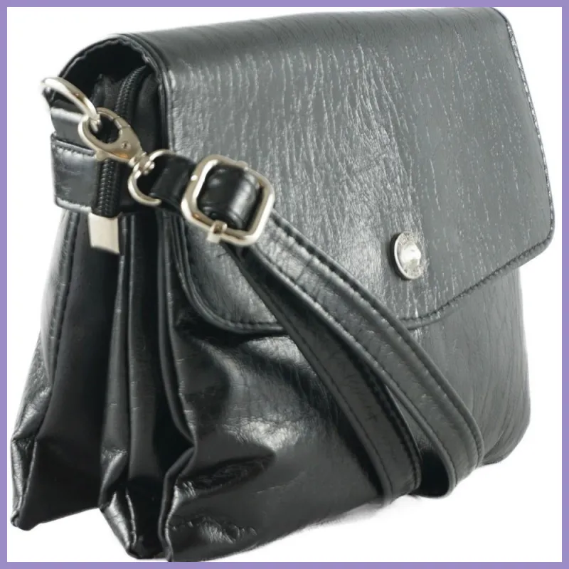 VIA55 tripla rekeszes női keresztpántos táska, rostbőr, fekete lupusbag-hu 2