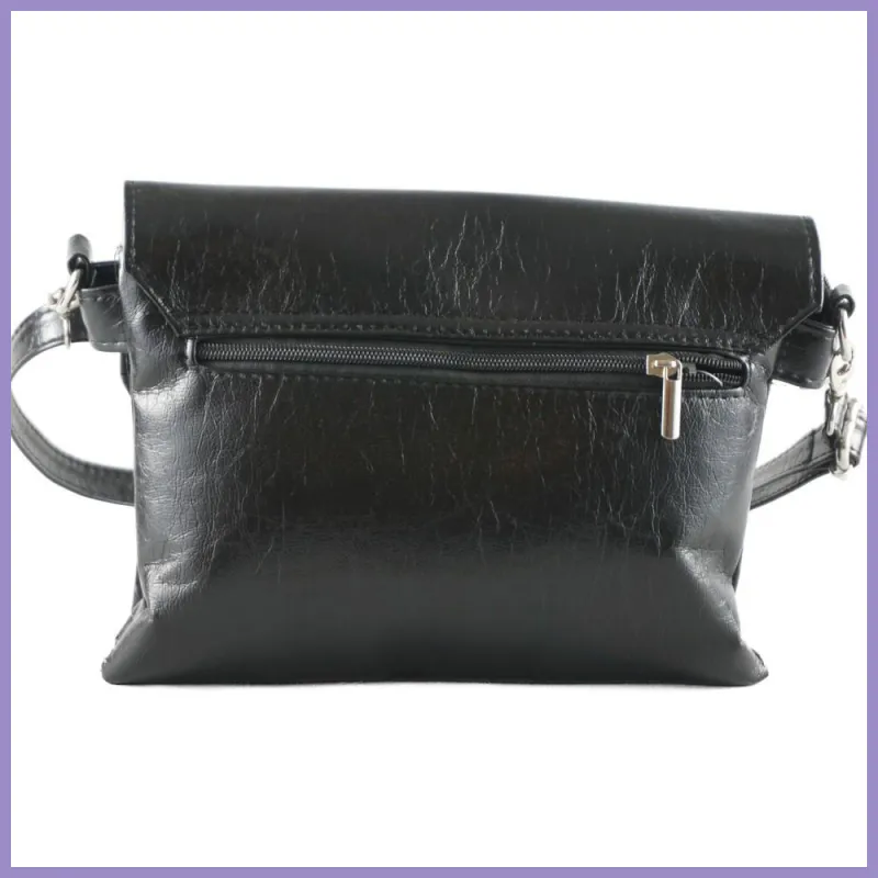 VIA55 tripla rekeszes női keresztpántos táska, rostbőr, fekete lupusbag-hu 3