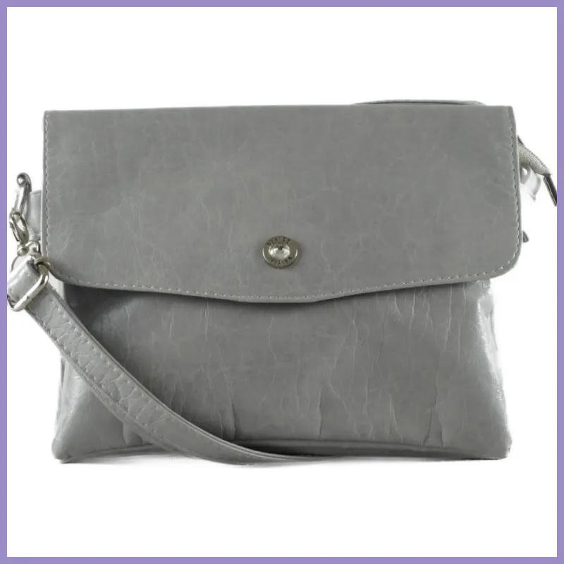 VIA55 tripla rekeszes női keresztpántos táska, rostbőr, szürke lupusbag-hu 1