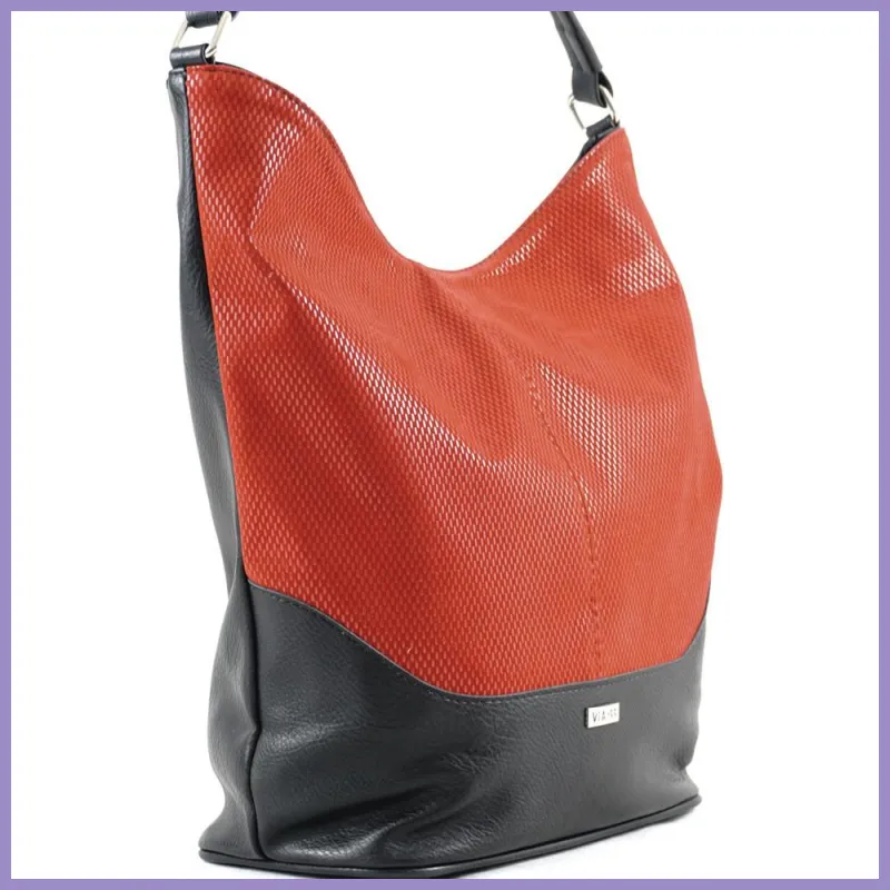 VIA55 válltáska, elején rizsszem mintás velúr anyagú, fekete-piros lupusbag-hu 2