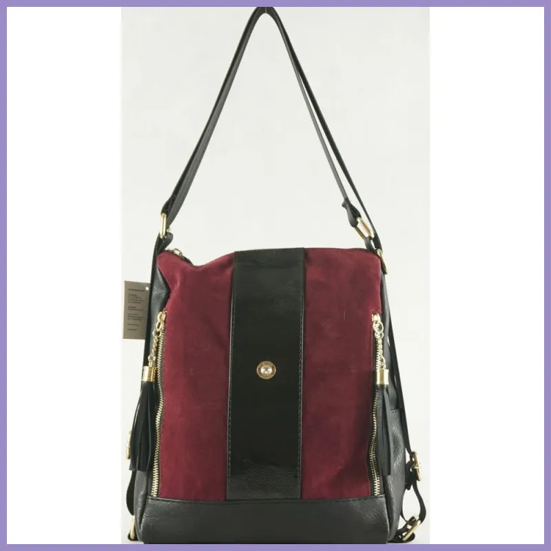 VIA55 válltáskaként is hordható hátitáska, rostbőr, bordó lupusbag-hu 1