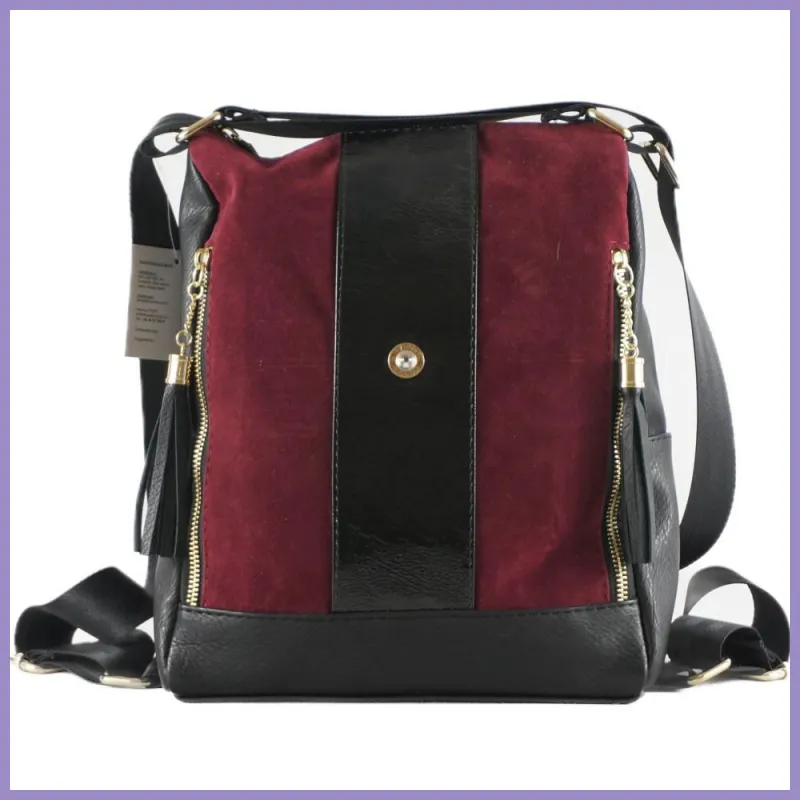 VIA55 válltáskaként is hordható hátitáska, rostbőr, bordó lupusbag-hu 2