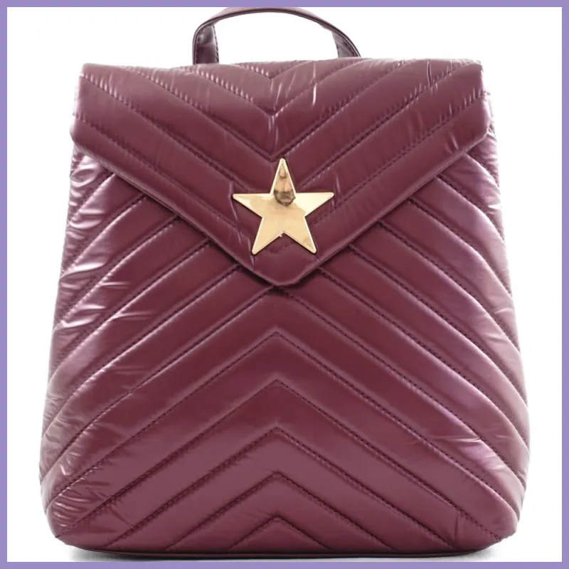 Női hátitáska csillaggal és V varrott mintával, vízhatlan, vörös lupusbag.hu 1