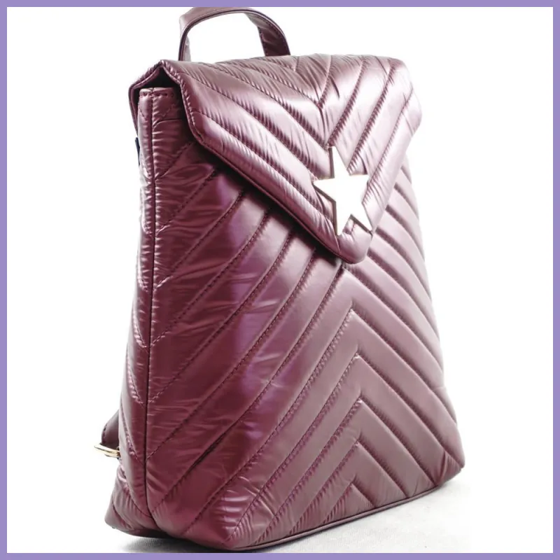 Női hátitáska csillaggal és V varrott mintával, vízhatlan, vörös lupusbag-hu 2